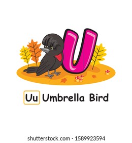 Autumn Animals Alphabet Cartoon Umbrella Bird