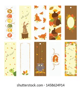 Autumn animals bookmark design  Autumn themed bookmark vector design collection 