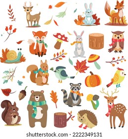 Autumn Animals and Elements Collection (Editable file) - Vector Illustration