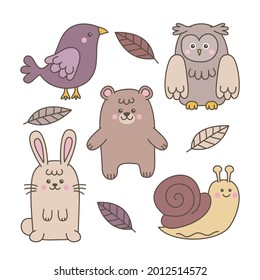 Autumn animals. Fall october season. Wild forest animals, wildlife.  Autumn woodland children design background. Orange nature. Baby vector illustration. 