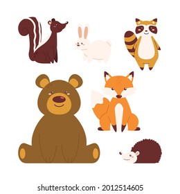 Autumn animals. Fall october season. Wild forest animals, wildlife.  Autumn woodland children design background. Orange nature. Baby vector illustration. 