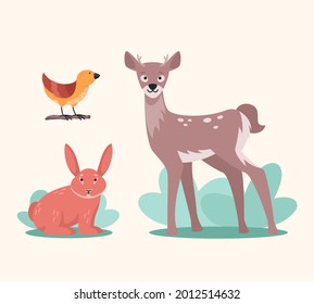 Autumn animals. Fall october season. Wild forest animals, wildlife.  Autumn woodland children design background. Orange nature. Baby vector illustration. 