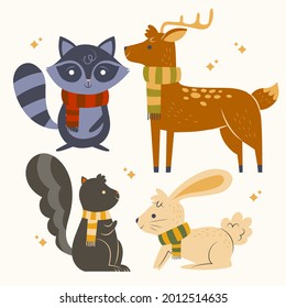 Autumn animals. Fall october season. Wild forest animals, wildlife.  Autumn woodland children design background. Orange nature. Baby vector illustration. 