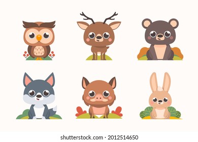 Autumn animals. Fall october season. Wild forest animals, wildlife.  Autumn woodland children design background. Orange nature. Baby vector illustration. 