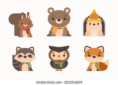 Autumn animals. Fall october season. Wild forest animals, wildlife.  Autumn woodland children design background. Orange nature. Baby vector illustration. 