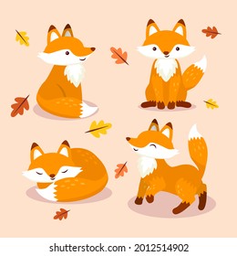 Autumn animals. Fall october season. Wild forest animals, wildlife.  Autumn woodland children design background. Orange nature. Baby vector illustration. 