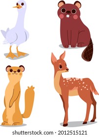 Autumn animals. Fall october season. Wild forest animals, wildlife.  Autumn woodland children design background. Orange nature. Baby vector illustration. 