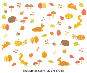 Autumn animals and plants background illustration.