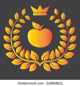 Autumn apple framed by branches and crown concept logo design, can use for button and application icon