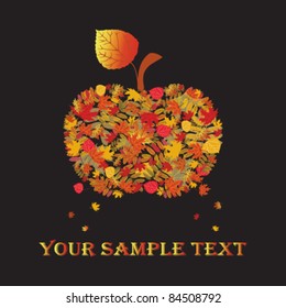 Autumn apple on a black background. Vector illustration eps.10.