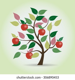 Autumn apple tree in fantasy style. Graphical element. Vector illustration 