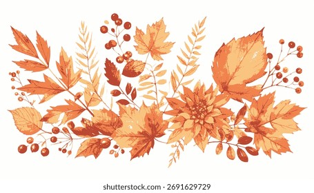 Arranjo de outono com folhas coloridas, flor de dália e bagas, bela decoração floral para design sazonal.