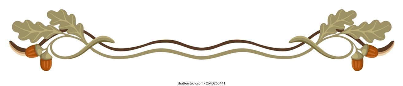 Autumn Art Nouveau Border. Seasonal Vintage frame with fall leaves and acorns. Vector.