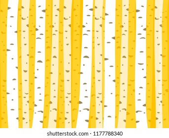 Autumn aspen grove, seamless tileable background pattern. Birch or aspen trees with yellow leaves. Vector illustration.