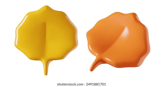 Iconos vectoriales 3d de hojas de álamo de otoño. Hojas mínimas rojas y amarillas aisladas sobre fondo blanco.