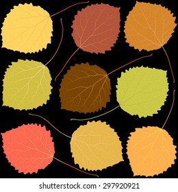 autumn aspen leaves on a black background