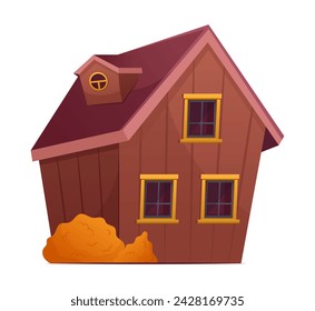 Autumn attribute of colorful set. This illustration showcases the autumn exterior of a house with whimsical charm, depicted in a lively cartoon design. Vector illustration.