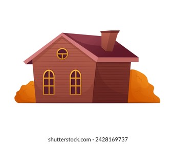 Autumn attribute of colorful set. This artwork portrays the autumn exterior of a house, employing illustration techniques to create a charming nature-inspired scene. Vector illustration.