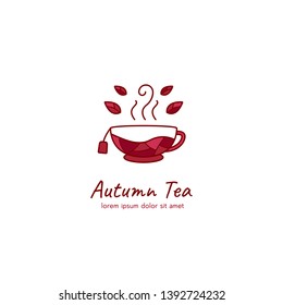 Autumn authentic traditional tea logo with leaf and nature element in unique mosaic style logo