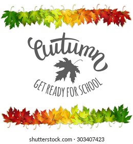 Autumn back to school vector illustration, colorful maple leaves