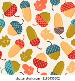 Autumn background with acorns. Seamless vector pattern.