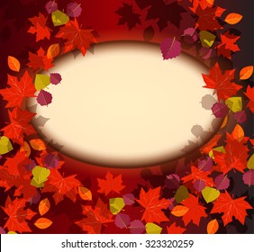 The autumn background. Around the frame can be seen leaves of maple and aspen.