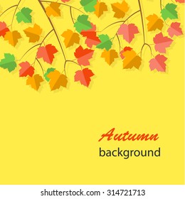 Autumn background with autumnal maple leaves, vector illustration