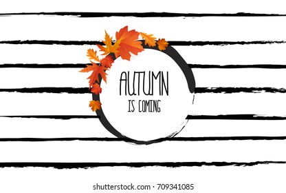 Autumn Background. Banner with maple leaves frame and trendy Autumn brush lettering. Seasonal Fall sale card 

