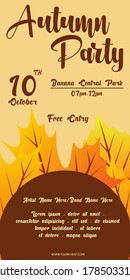 Autumn background banner template for events, festival, party, concert, band and celebration. Autumn season illustration with fall leaves. Vector