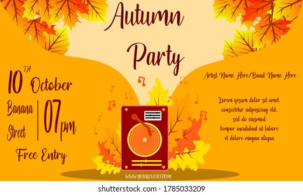 Autumn background banner template for events, festival, party, concert, band and celebration. Autumn season illustration with fall leaves. Vector