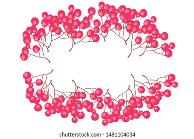Autumn background, beautiful frame of scarlet viburnum berries, rich harvest, vector illustration