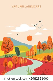 autumn background with beautiful natural scene for a4 vertical design