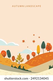 autumn background with beautiful natural scene for a4 vertical design