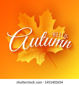 Autumn background. Beautiful text with maple leaf. Seasonal background for your design. Vector illustration. EPS 10
