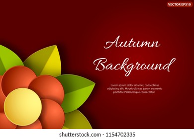 Autumn background with big colorful paper cut flower. Vector illustration
