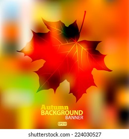 Autumn background blur of yellow, red color with a maple leaf icon Vector EPS 10 illustration.
