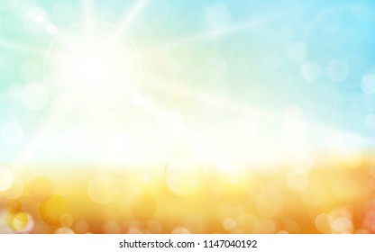 Autumn background, blurred light dots, blue sky with sun rays. Great background for any nature theme.