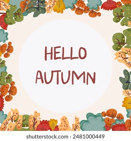 Autumn background, border, round, frame, fall forest, nature, fall vibes, thanksgiving.Placeholder for text Hand drawn vector.
 