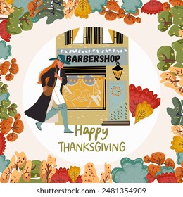 Autumn background, border, round, frame, fall forest, nature, fall vibes, thanksgiving.Place for text Hand drawn vector.