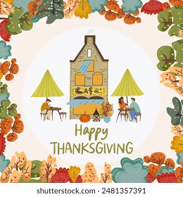 Autumn background, border, round, frame, fall forest, nature, fall vibes, thanksgiving.Place for text Hand drawn vector.