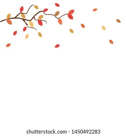 Autumn background, branch with leaves isolated on white background vector illustration.