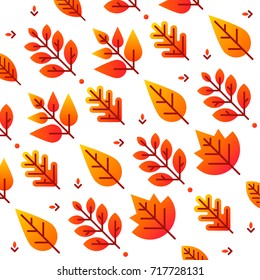 
Autumn background with bright leaves. Flat style colorful leaves. Orange and yellow seasonal autumn leafage. Vector flat illustration.