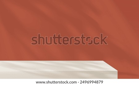 Autumn Background Brown Wall Studio Room with Light,Shadow on Empty Table for Product Presentation,Vector Minimal Interior 3D Display Podium Stand Concept for Web Banner Summer,Winter Sale,Promotion
