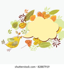 Herbsthintergrund, Cartoon-Vogel und Sprachblase