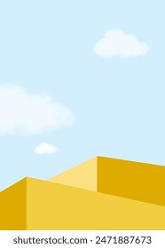 Autumn Background.Sky Cloud on Clear Blue,3d Yellow Podium display for cosmetic product present for Winter,Vector Scene Minimal Architecture in Modern Geometric shape,Design platform for Spring,Summer