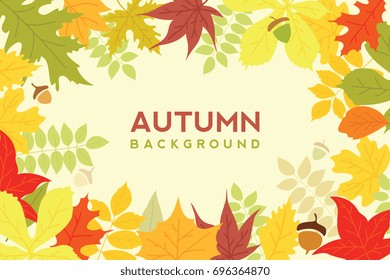 Autumn background. Colorful leafs with sample text. Vector illustration