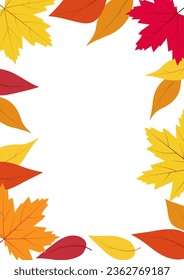 Autumn background with colorful autumn leaves, frame, design for postcards, text, leaflets, posters, banners, A4 format