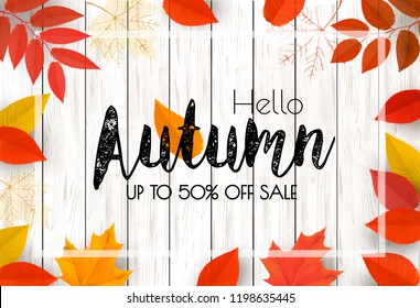 Autumn Background With Colorful Leaves For Shopping Sale. Vector 