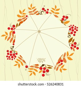 autumn background with colorful leaves and an umbrella