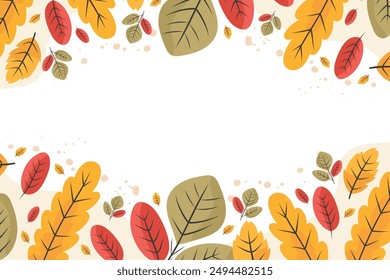 Autumn background with colorful leaves. Vibrant fall leaves in vector flat style. For seasonal autumn decor, cards, invitations.